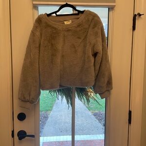 Anthropologie Maeve Soft Taupe Crew Neck Sweater teddy bear fuzzy soft